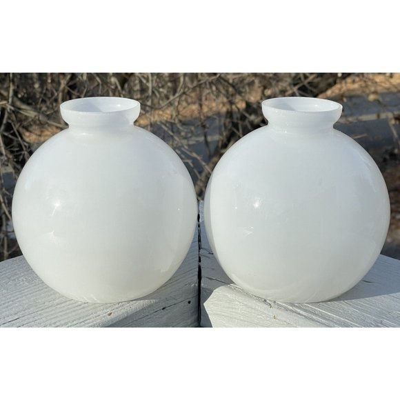 Pair of Vintage White Glass Mid-Century Modern Lamp Shades Round Modernist - Picture 4 of 14